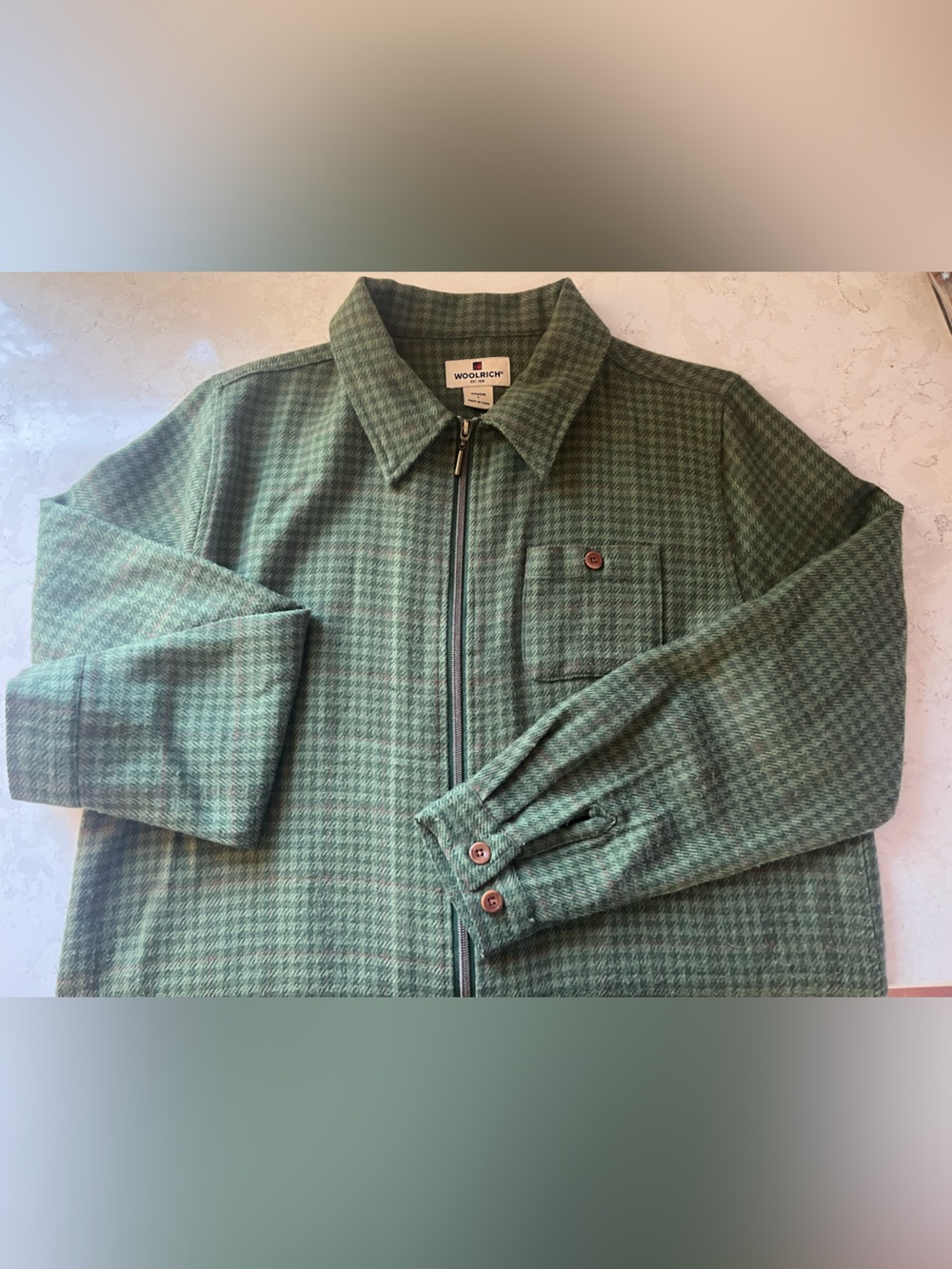 Woolrich Teal Green Houndstooth Zip Jacket